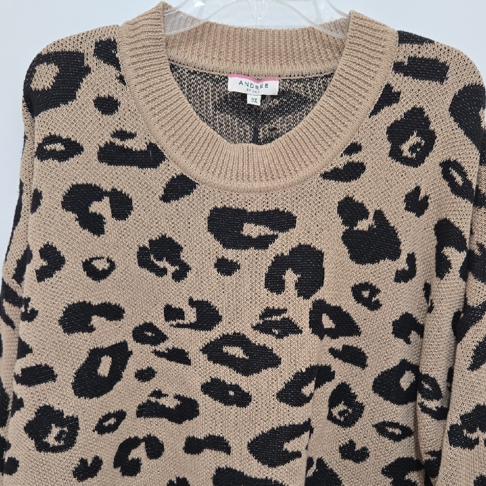 ANDREE BY UNIT Leopard Print Sweater - Tan and Black Size 3X NWT - Picture 2 of 7